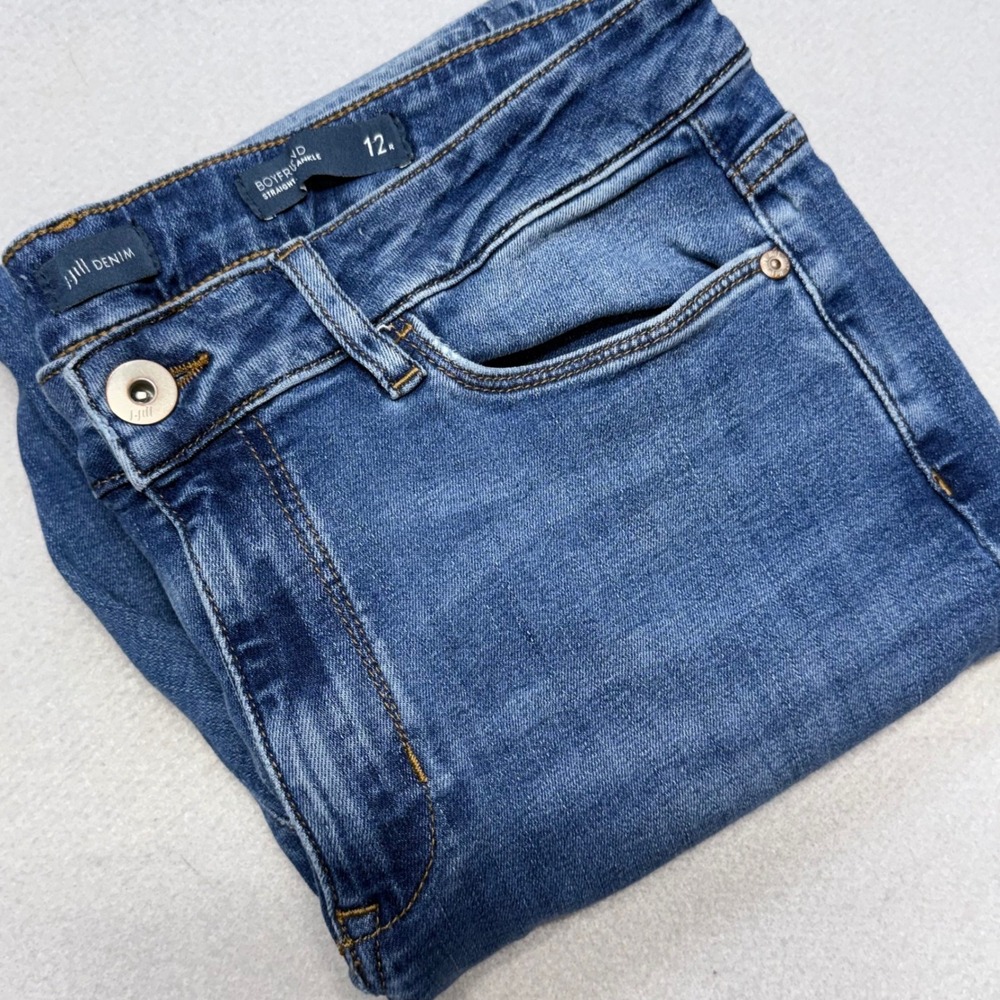 J. Jill Boyfriend Jeans Womens 12 Blue Denim Straight Leg Ankle Stretch Classic